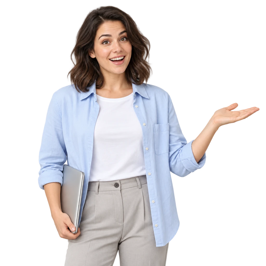 Delighted female developer presenting an AI workflow app
